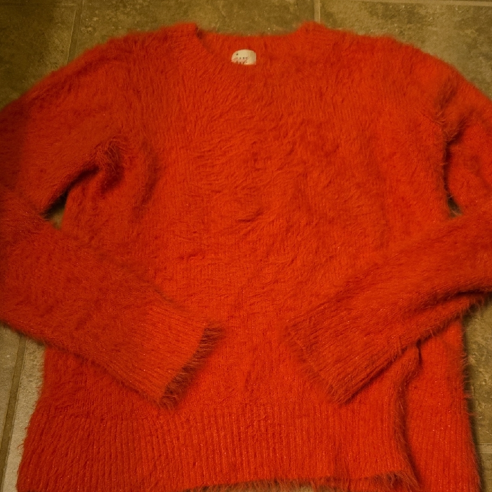 A New Day Vibrant Orange Fuzzy Sweater